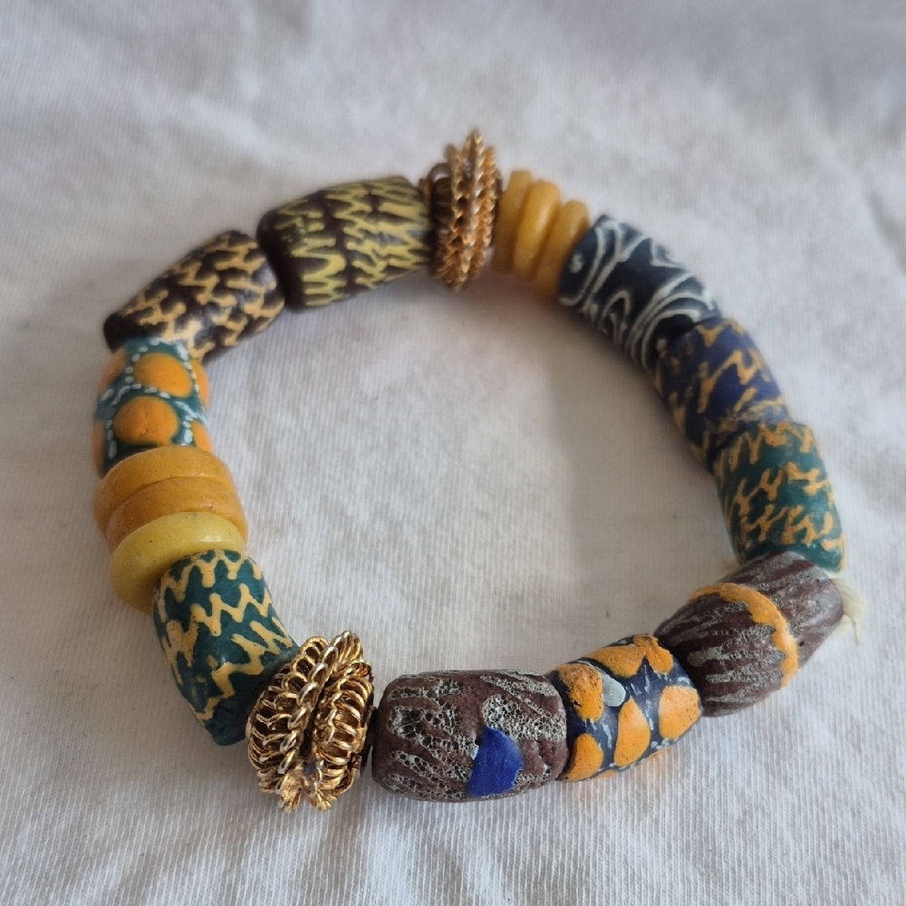 Colorful Beaded Bracelet with Gold Accents